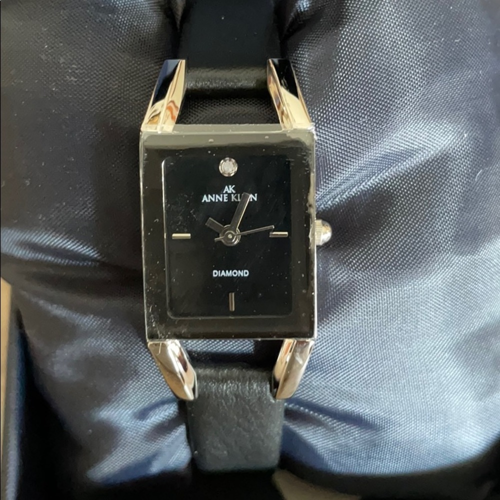 Anne Klein genuine diamond watch black leather band